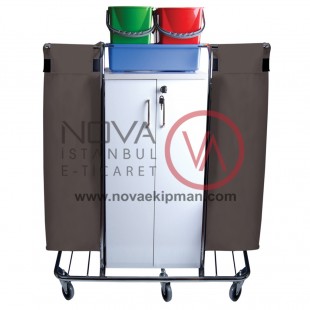 Kat Temizlik Arabası Dolaplı Çift Brandalı Krom 