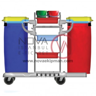 Kat Temizlik Arabası Çift Brandalı Plastik 